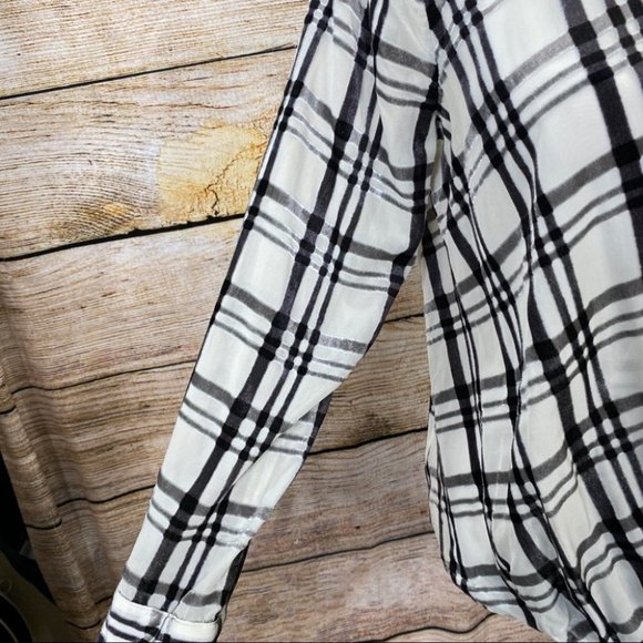 INC windowpane Faux Wrap Long Sleeve Blous… - Picture 3 of 8